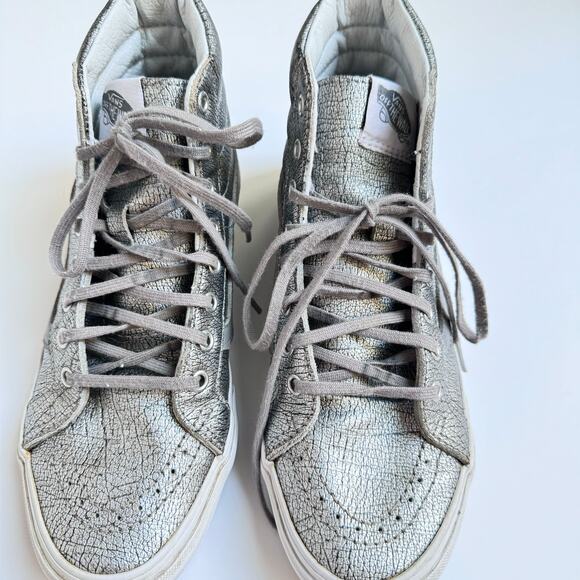 VANS Rare Metallic Silver Leather Upper SK8 High Top Slim Shoes M 5.5 - W 7 - Picture 4 of 10